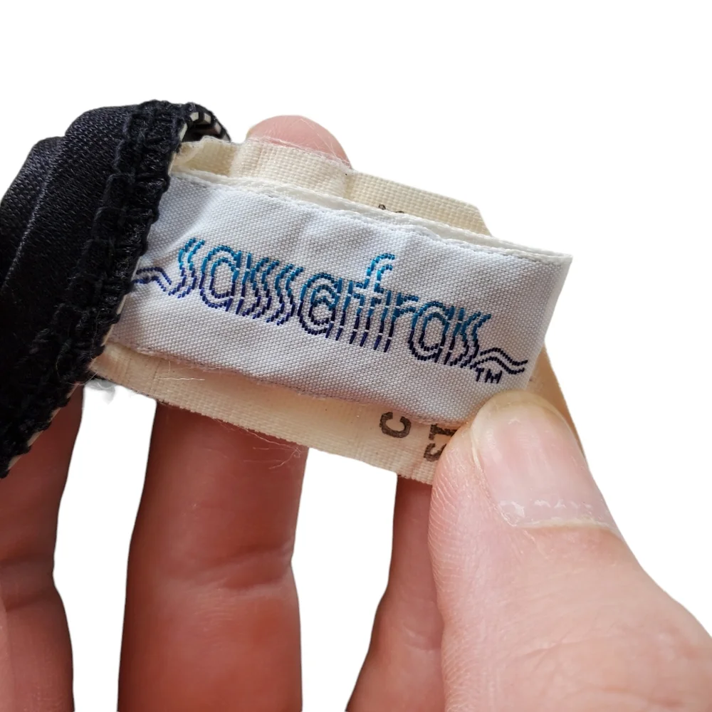 Vintage Sassafras black neon floral one piece swimsuit wrap open back medium - Picture 6 of 7